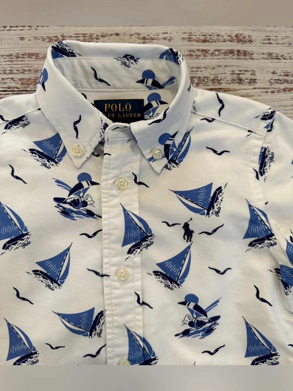 Ralph Lauren Sailboat Button Down Short Sleeve Shirt 2T